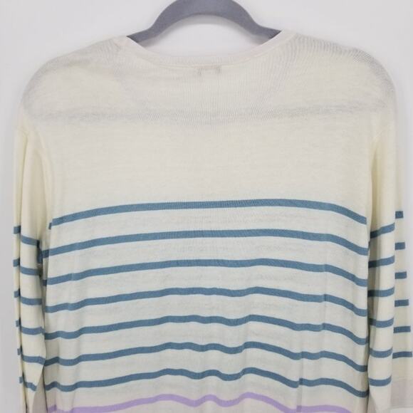 3/$25 J Jill Striped Sweater S 3/4 Sleeves Cream Purple Blue Cotton Bamboo - Picture 8 of 10